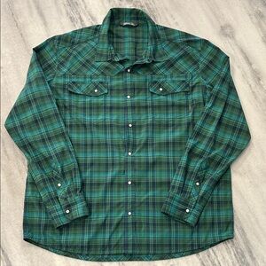 Stio Eddy Pearl Snap Button Down Lightweight Shirt 2XL in Green and Blue Plaid